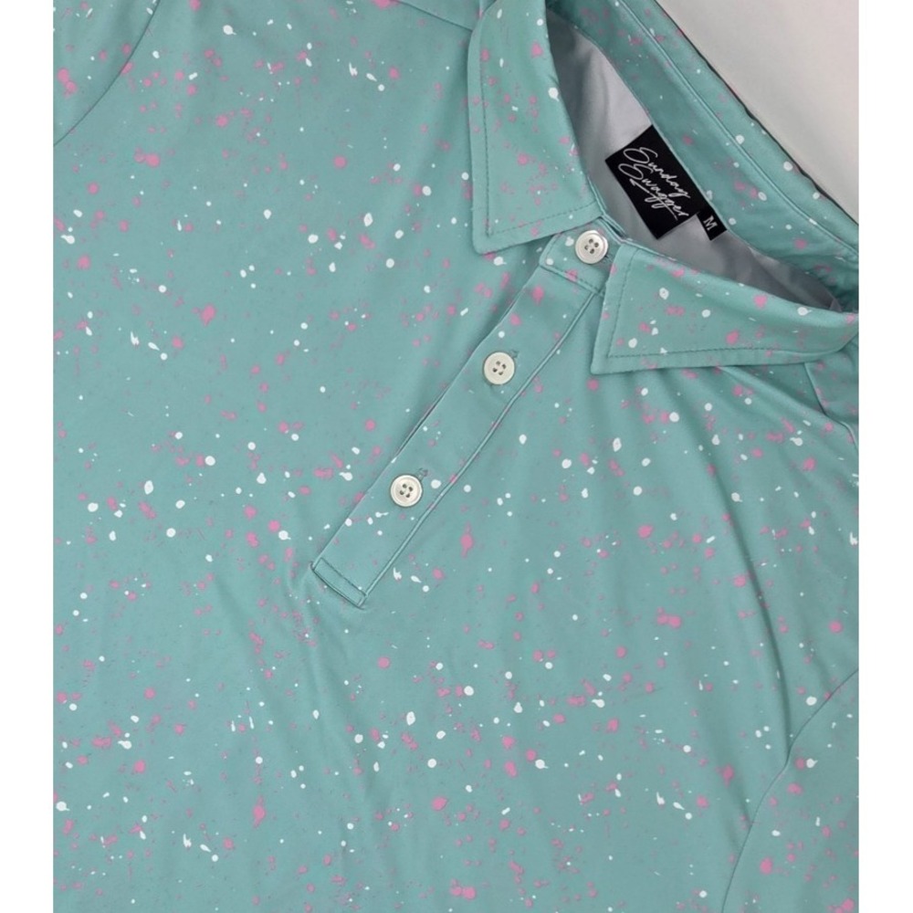 Sunday Swagger Golf Polo Shirt Mens Medium Mint Green Paint Splatter Performance